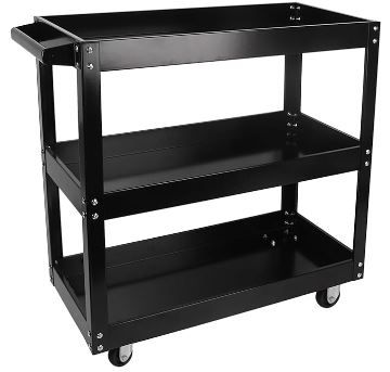 Photo 1 of 3-Tier Utility Cart, Commercial 3 Shelves Steel Service Tool Cart on Wheels, Heavy Duty Rolling Mechanic Tub Storage Cart, Rolling Carts with Wheels, 330lbs Load Capacity, Black