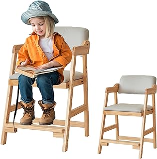 Photo 1 of Toddlers High Chair, Adjustable Wooden High Chair for Toddlers with High Rebound Waterproof Cushion for Toddlers to Teens?Toddler High Chair with Steps for Kids Dining, Studying, Step Tool(Grey)
