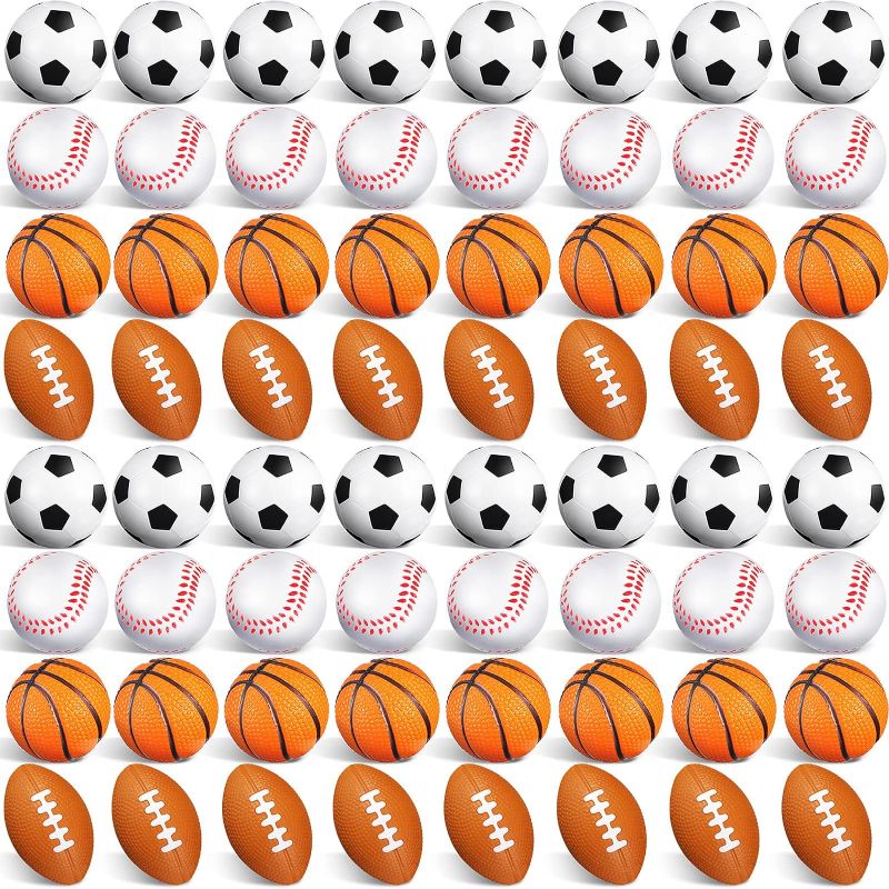 Photo 1 of 100 Pieces Mini Stress Balls Sports Foam Balls Bouncy Foam Balls Including Basketball, Soccer Ball, Baseball, Football for Sports Party Favors Mini Footballs Party Favors
