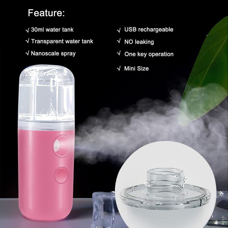 Photo 2 of 2Pack Kingsmile Face Mister, Portable Nano Mist Sprayer, Cool Facial Mister for Face Hydrating, Handy Mini Mister for Eyelash Extensions with 1oz Large Capacity Screwing Visual Water Tank Black/Pink