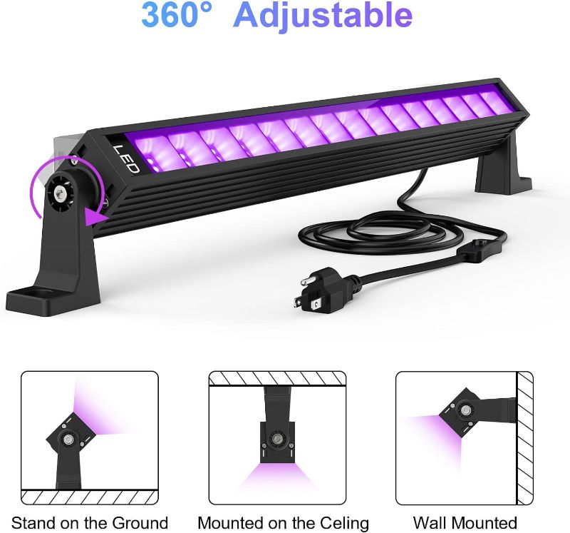 Photo 1 of  1 36W LED Black Light Bar, Black Lights for Glow Party, Blacklight with Plug&Switch, Each Light Up 21x21 Sq.ft Area, Glow Light for Halloween, Body Paint, Bedroom, Classroom, Stage Lighting