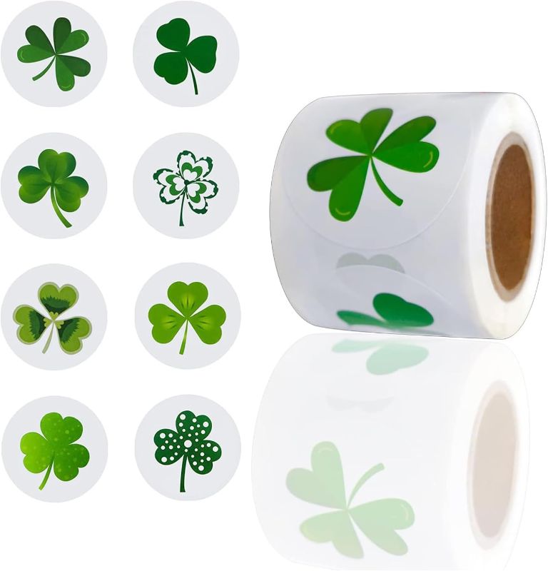 Photo 1 of 1.5 Inch St. Patrick's Day Stickers Lucky Shamrock Clover Hat Irish Decor Stickers Green Self-Adhesive Labels Teacher Reward Stickers for Classroom, Party Decorations, Packages, 200 Pcs Per Roll
