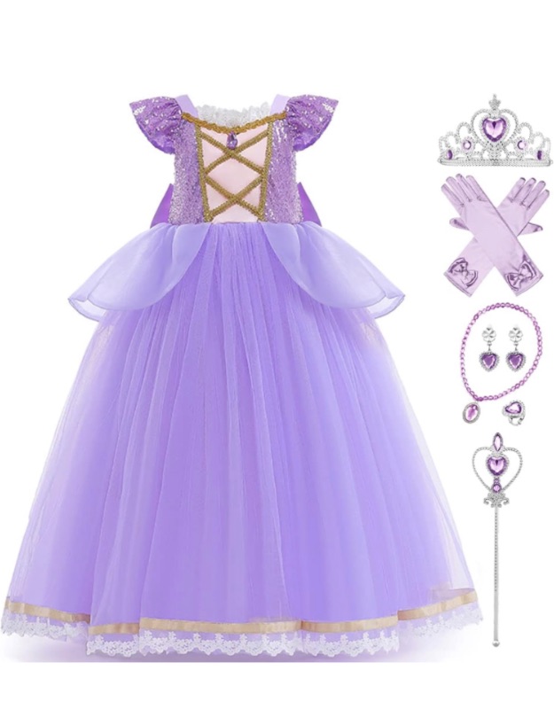 Photo 1 of AFAVOM Princess Dresses for Girls Little Princess Dress up Costume Toddler Halloween Birthday Party Outfit with Accessories (Purple 4-5Y)