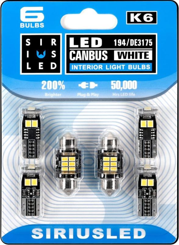 Photo 1 of SIR IUS LED K6 Canbus DE3175 31MM 194 168 2825 Combo LED bulbs white Super Bright 400 Lumens 3020 Chipset for Japanese Car Truck Interiors Dome Map Door Courtesy License Plate Lights pack of 6
