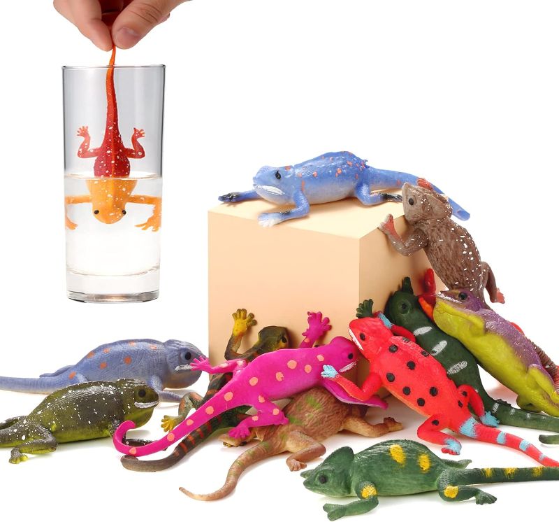 Photo 1 of 12 Pack Lizard Animal Figurines,6" Color-Changeable and Stretchy Reptile Toy Set,for Themed Parties,Goodie Bag Fillers, Carnival Prizes
