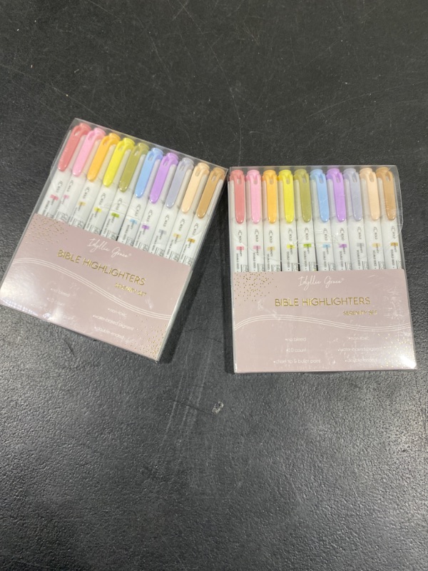 Photo 2 of 2 PACK Idyllic Grace Bible Highlighters & Pens (Pack of 10) - Double Ended, Quick Drying & No Bleed Bible Markers - Chisel Tip & Bullet Tip - Muted Pastels Colors - Bible Study Journaling School Supplies