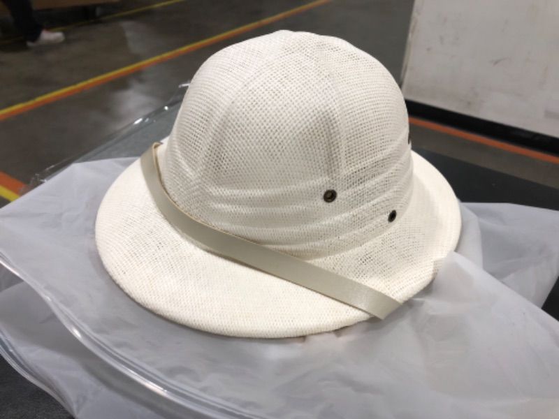 Photo 2 of 100% Straw Helmet Pith Sun Hat Summer Men Vietnam War Army Hat Dad Boater Bucket Hats Safari Jungle Miners Cap White/Cream Band 3X-Small-Small