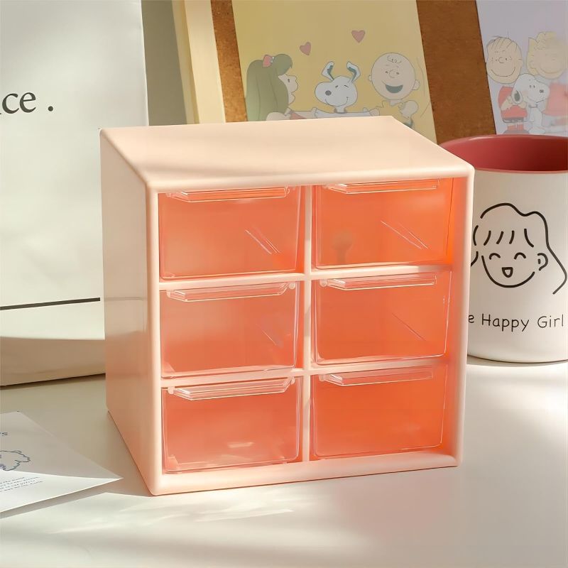 Photo 1 of Moikiwi Desk Organizer with 6 Drawers, Office Supplies Organizer for Desk, Cute Desk Accessories with Plastic, Pen Holder for Desk Countop, Pink 