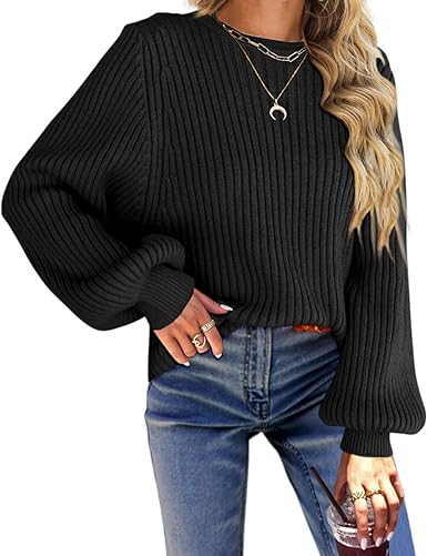 Photo 1 of [Size S] imesrun Womens Oversized Crewneck Sweaters Chunky Lantern Long Sleeve Pullover Sweater Cozy Knit Jumper Top
