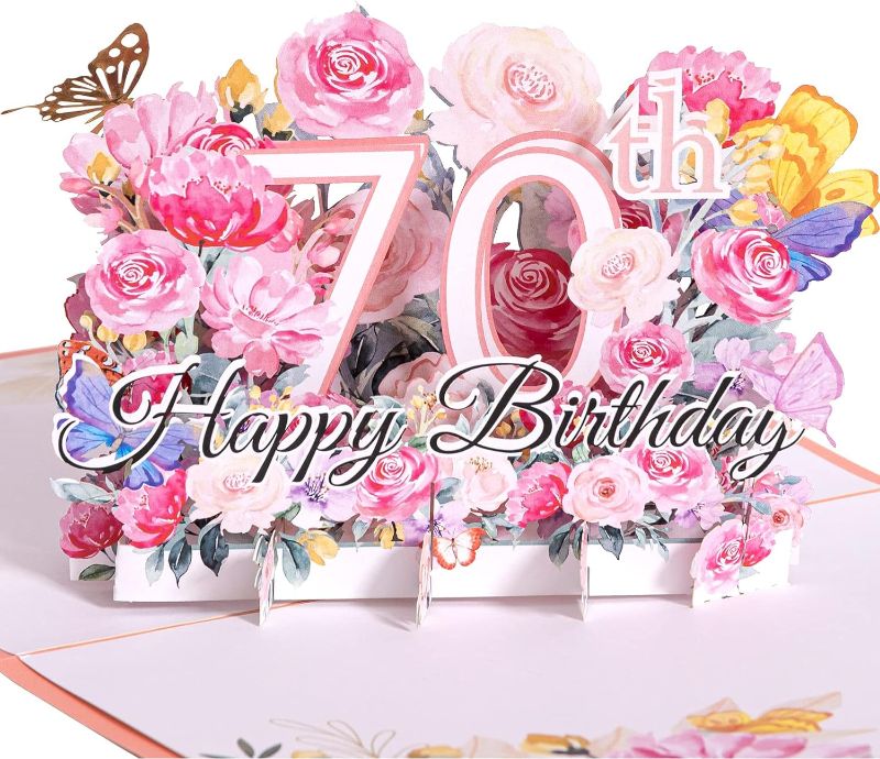 Photo 1 of Happy Birthday Pop Up Card - Pop Up Happy Birthday Card, Happy Birthday Number Age (Number Age 70th - White)