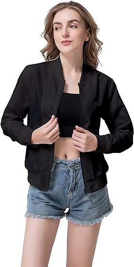 Photo 1 of [Size XXS] Hujoin Womens Full Zipped Bomber Jacket Lightweight windbreaker Coat Jackets Outerwear