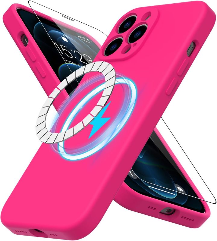 Photo 1 of DEENAKIN for iPhone 13 Pro Max Case Silicone with Screen Protector - [Compatible with MagSafe] - Camera Cover - Slim Fit Protective Magnetic Phone Case 6.7" for Women Girls Hot Pink