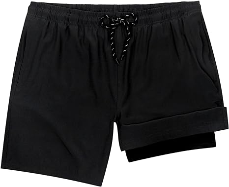 Photo 1 of [Size L] Biwisy Mens Swimming Trunks Quick-Dry with Compression Liner 2 in 1 Swim Shorts with Zipper Pockets