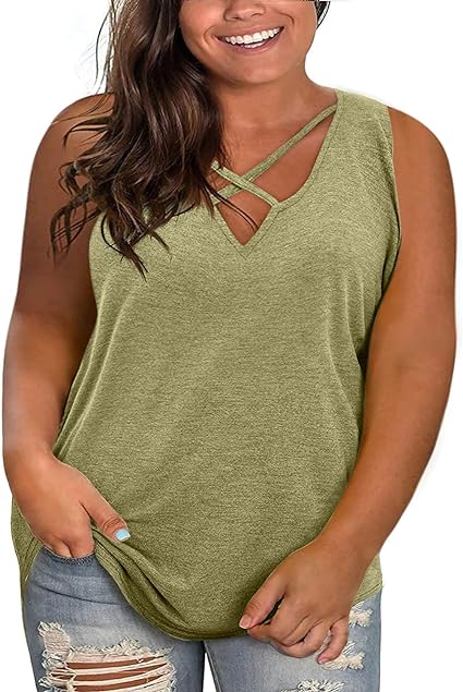 Photo 1 of [Size 5XL] Haloumoning Plus Size Tank Tops for Women Summer Sexy V Neck Sleeveless T-Shirt Casual Loose Fit Cotton Print Tee Shirts- Black and White