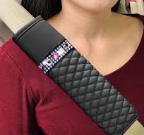 Photo 1 of 2Pcs Seat Belt Pads 3D Rhinestone Leather Black Seat Belt Covers More Comfort Driving Cushion Helps Protect Your Neck and Shoulders Suit for Car, Truck, SUV, Airplane, Backpack Straps-Dazzling Black