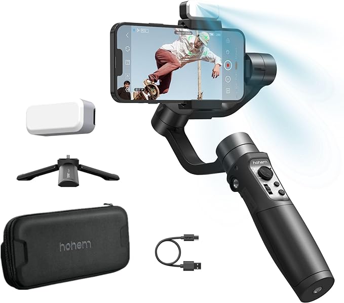 Photo 1 of hohem iSteady Mobile Plus Kit Smartphone Gimbal Stabilizer,3-Axis Phone Gimbal w/Fill Light,360° Infinite Rotation,Max Payload 280g,Android and iPhone Gimbal,YouTube TikTok Video Vlogging Stabilizer