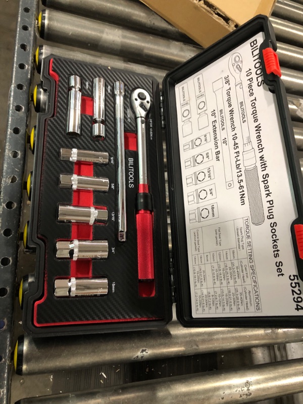 Photo 2 of BILITOOLS 9-Piece Spark Plug Socket Set with 3/8 Inch Drive Click Torque Wrench, 10-45 Ft-Lbs (13.5-61Nm), Cr-V Steel