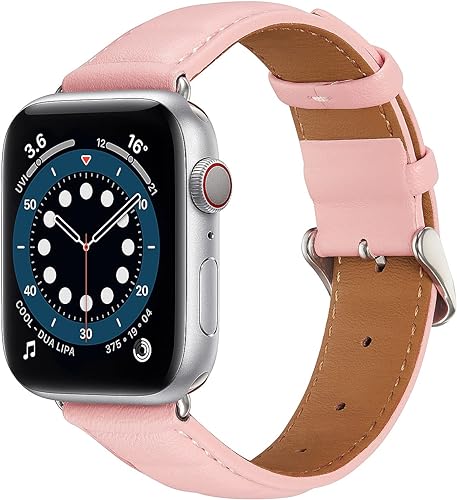 Photo 1 of Bands Compatible with Apple Watch Band 45mm 44mm 42mm 41mm 40mm 38mm for Women Men, Leather Replacement Strap Compatible with iWatch Series 8 7 6 5 4 3 2 1 42MM/44MM/45MM Pink