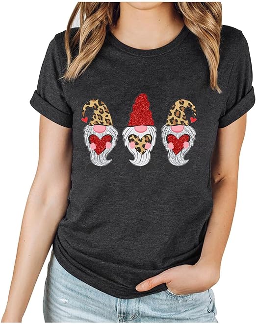 Photo 1 of [Size M] Valentines Day Tshirts Women's Spring Summer Tops Short Sleeve Casual Blouses Going Out Tee Shirts O Neck Dressy Blouse Tops
