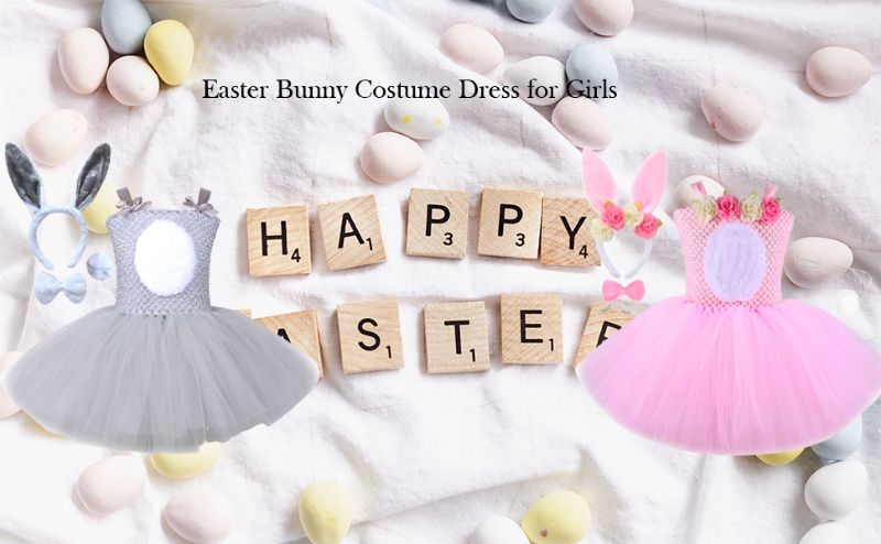 Photo 1 of [Size XL] Faltern Easter Bunny Tutu Costume Outfit Dress Pink Rabbit Tutu Costume Bunny Skirt Rabbit Ear Headband Tail for Girls -Brown