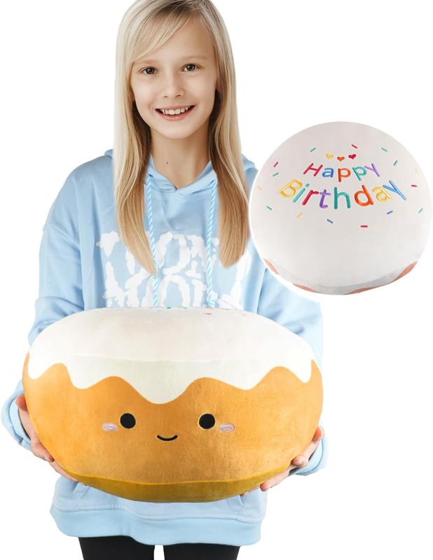 Photo 1 of Ksidzas Birthday Cake Plush Toy - Happy Birthday Plush Square 17 Inch, Soft and Cute Plush for Boys and Girls Birthday Gift (Round Cake)