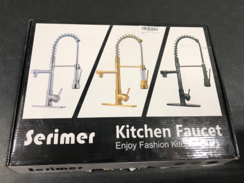 Photo 2 of Kitchen Sink Faucet, Kitchen Faucet with Pull Down Sprayer, Serimer Commercial Spring Kitchen Faucet,Single Handle High Arc Kitchen Faucet Deck Plate for Camper Farmhouse RV Bar Kitchen Sink Gold