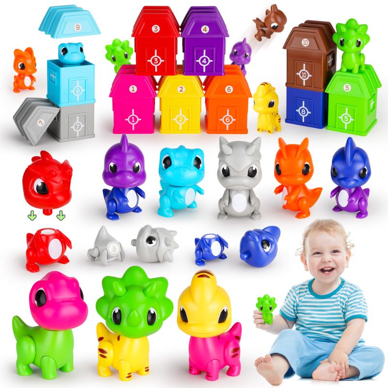Photo 1 of 40Pcs Dino Montessori Toy for 1 2 3 Year Old, Educational Toys for Toddler Boys Age 1-3 Yr 12-18 Month, Christmas Birthday Gifts for 1+ Year Old Boy Girl, Learning Dinosaur Toy for Kids 2-4 13.7 x 8.5 Inches
