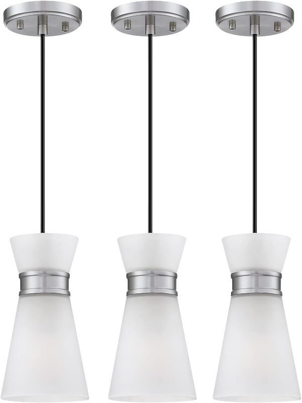 Photo 1 of Dolaimy House 1 Light Modern Cylindrical Pendant Light with Frosted Glass Hanging Pendant Lighting Fixture for Kitchen Island Sink Dining Room Bar (Brushed Nickel, 3 Pack)
