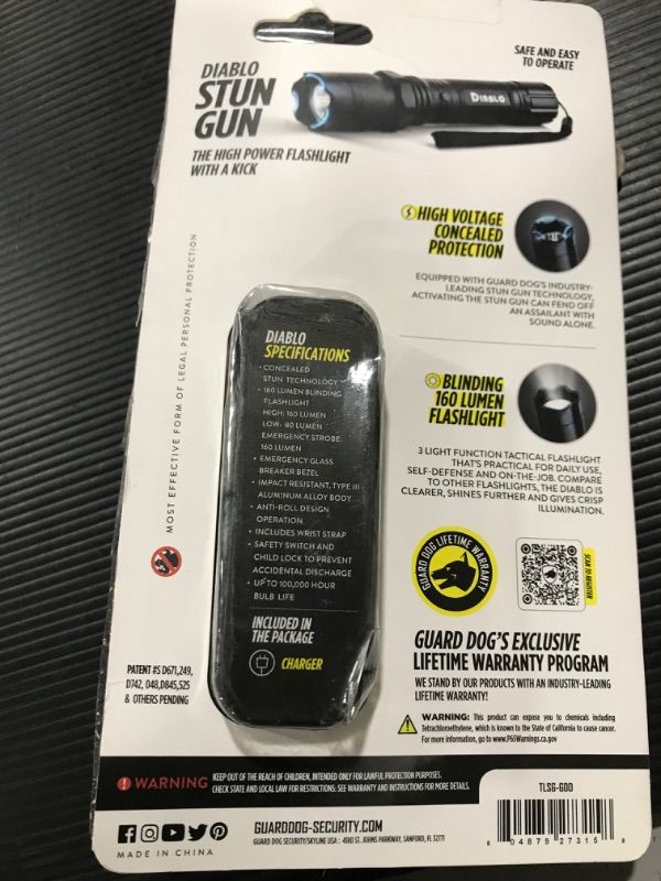 Photo 1 of Guard Dog Diablo Tactical Stun Gun Flashlight, Maximum Voltage, Ultra Bright LED Bulb, Rechargeable Black