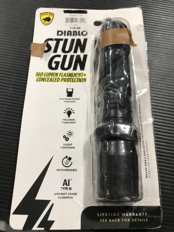 Photo 1 of Guard Dog Diablo Tactical Stun Gun Flashlight, Maximum Voltage, Ultra Bright LED Bulb, Rechargeable Black