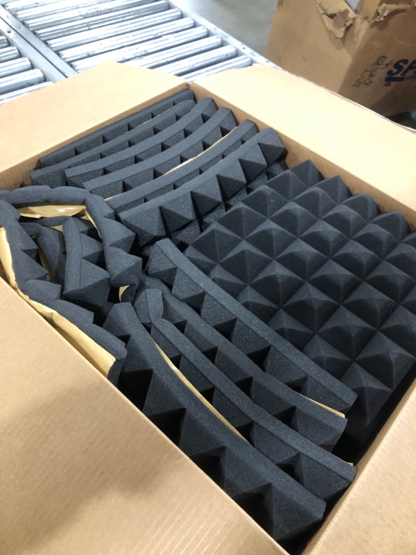 Photo 2 of 12 x 12 x 2 Inches Pyramid Designed Acoustic Foam Panels, Sound Proof Foam Panels Black, High Density and Fire Resistant Acoustic Panels, Sound Panels, Studio Foam for Wall and Ceiling