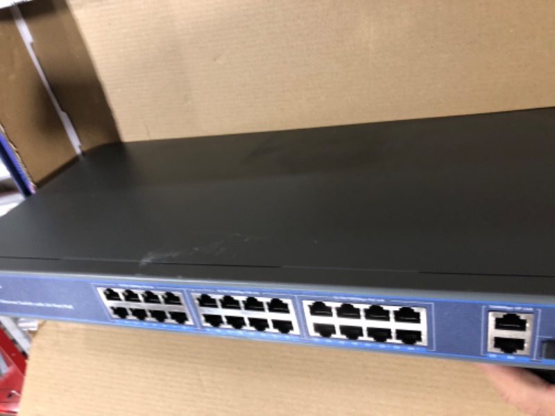 Photo 2 of 24 Port Gigabit Ethernet PoE Switch with 2 Uplink Gigabit Port & 2 SFP Port, YuanLey Unmanaged 24 Port PoE+ Network Switch, Rackmout, Build in 400W Power, Support 802.3af/at, Plug and Play 28 Port | 24*PoE+ (1000Mbps)(400w)