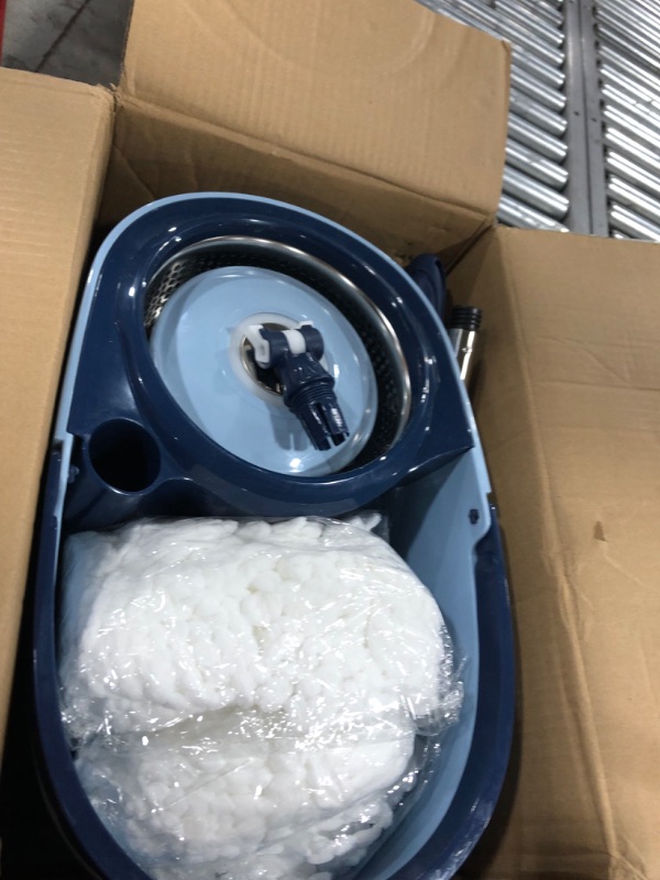 Photo 1 of MASTERTOP Spin Mop and Bucket with Wringer Set, Foot Pedal, Easy Wring Floor Cleaning System, Stainless Steel Handle, 5 Microfiber Mop Pads, 5 Cleaning Clothes, Hardwood Laminate Tiles Marble Blue