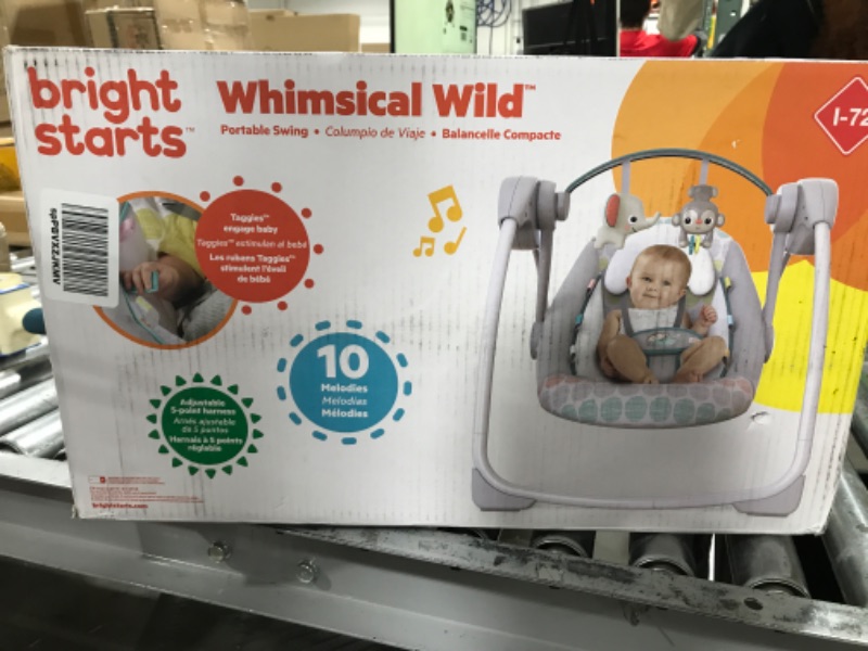 Photo 2 of Bright Starts Whimsical Wild Portable Compact Automatic Deluxe Baby Swing with Music and Taggies, Newborn and up 