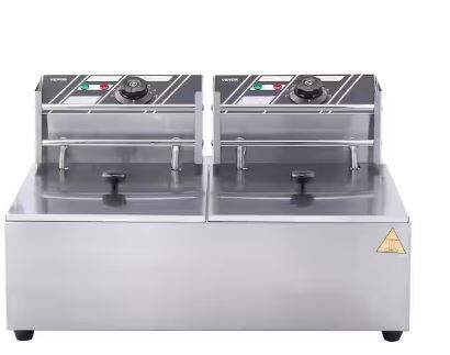 Photo 1 of Commercial Electric Deep Fryer 18.2 qt. Electric Countertop Fryer 3000 Watt Stainless Steel Dual Deep Fryer, Silver
