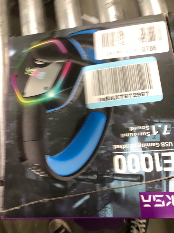 Photo 2 of EKSA E1000 Gaming Headset, Computer Headphones with Noise Canceling Mic & RGB Light, 7.1 Surround Sound, Compatible with PC, PS4 PS5 Console, Laptop (Blue)