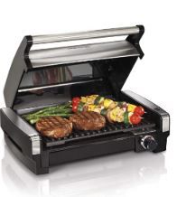 Photo 1 of Hamilton Beach Electric Indoor Searing Grill, 118 sq. in. Surface Serves 6, Stainless Steel & Food Processor