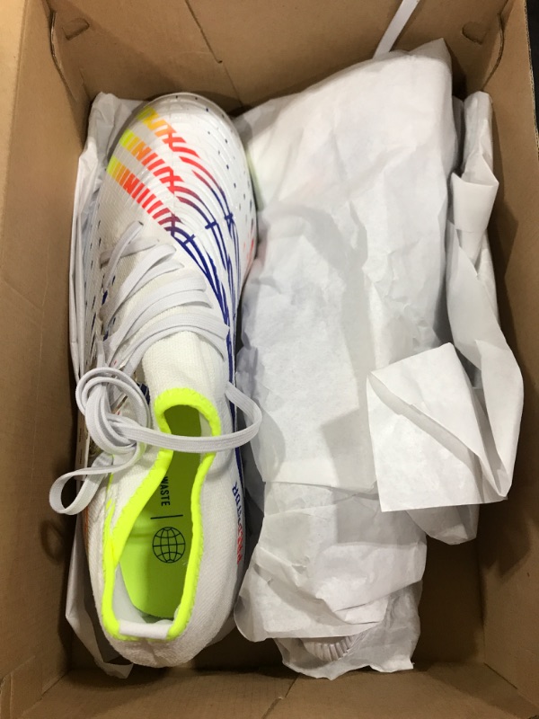 Photo 2 of adidas Unisex-Adult Edge.3 Predator Indoor Soccer Shoe 10.5 Women/10.5 Men White/Solar Yellow/Power Blue