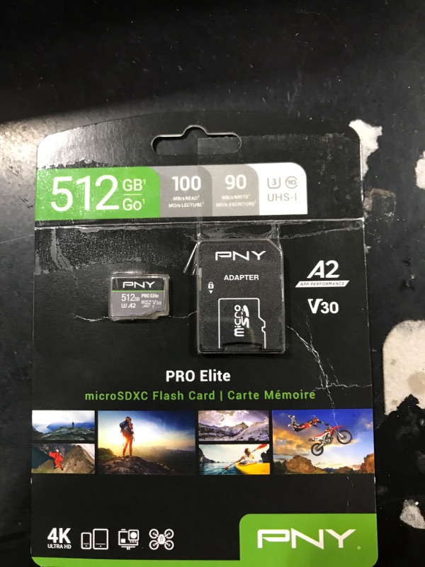 Photo 2 of PNY 512GB PRO Elite Class 10 U3 V30 microSDXC Flash Memory Card & 256GB PRO Elite Class 10 U3 V30 microSDXC Flash Memory Card - 100MB/s, Class 10, U3, V30, A2, 4K UHD, Full HD, UHS-I, Micro SD Flash Memory + Memory Card, 256GB 512GB