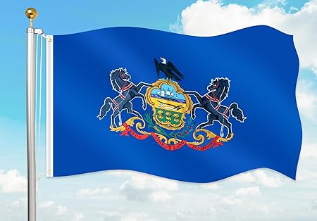 Photo 1 of 3x5 Foot Pennsylvania State Flag - Vivid Color and Fade Proof - Canvas Header and Double Stitched - Pennsylvania PA Flags Polyester with Brass Grommets 3 X 9 Ft