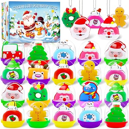 Photo 1 of 24 Pack Party Favors for Kids Filled with Christmas Slow Rising Squishy Toys, Christmas Stocking Stuffers, Treasure Box Toys Birthday Gifts Goodie Bag Stuffers, Classroom Prizes, Pinata Stuffers