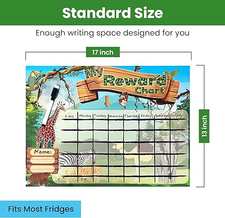 Photo 1 of Less Mess 4 Us Magnetic Dry Erase Chore Chart for Reward and Responsibility, Home or Classroom Behavior, Tasks, and to-Do Lists, Fun Animal Theme, Wipeable Marker and Magnet Stickers