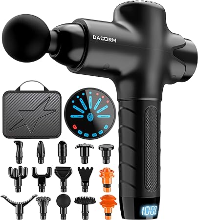 Photo 1 of DACORM Massage Gun, Muscle Massage Gun Deep Tissue for Athletes, Portable Percussion Massager for Pain Relief - with 15 Massage Heads, Black