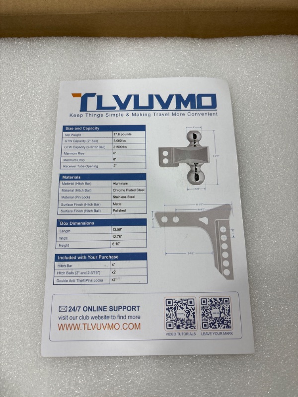 Photo 1 of Adjustable Trailer Hitch - Tlvuvmo Drop Hitch Fits 2 Inch Receiver, 6 Inch Drop/Rise, Max 21,500 LBS GTW (2'' and 2-5/16'') Chrome Plated Steel Tow Balls, Heavy Duty Truck Hitch Ball Mount Aluminum