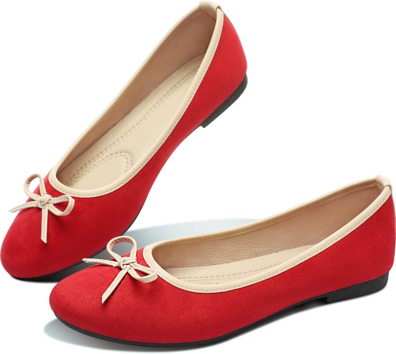 Photo 1 of ALTOCIS Womens Faux Suede Ballet Flats Casual Round Toe Bow-Knot Slip ons Memory Foam Textile Dressy Flats Cute Bow Tie Knot