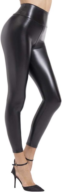 Photo 1 of BOOTY GAL Faux Leather Leggings for Women High Waist Pants Black Elastic Tights
