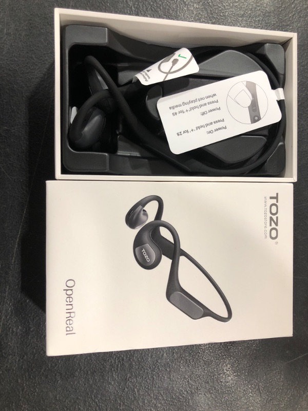 Photo 1 of TOZO OpenReal Open Ear Headphones Bluetooth 5.3 Air Conduction Wireless Headphones Sport Earbuds with Premium Sound, Dual-Mic Call Noise Reduction Earphones with Hair Band for Running Cycling Black