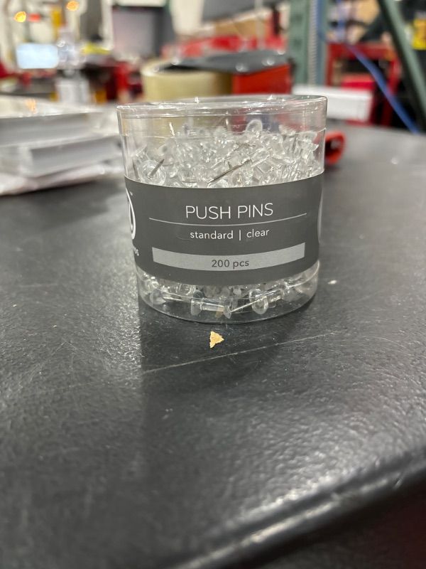 Photo 1 of U Brands Push Pins, Clear Plastic Head Thumbtacks, Steel Point, 200-Count