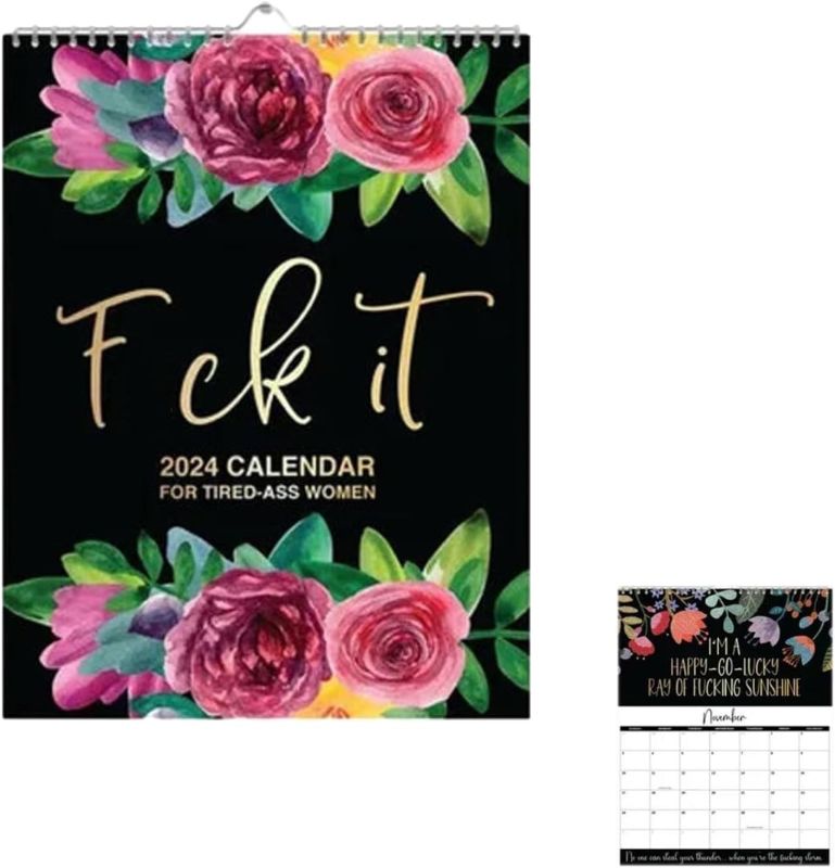 Photo 1 of Fuck it Calendar - Fu-ck it Calendar for Tired Ass Women, Novelty Fu-ck it 2024 Calendar, Funny Swear Word Flower Planner Monthly Calendar Gag Gift for Women, While Elephant