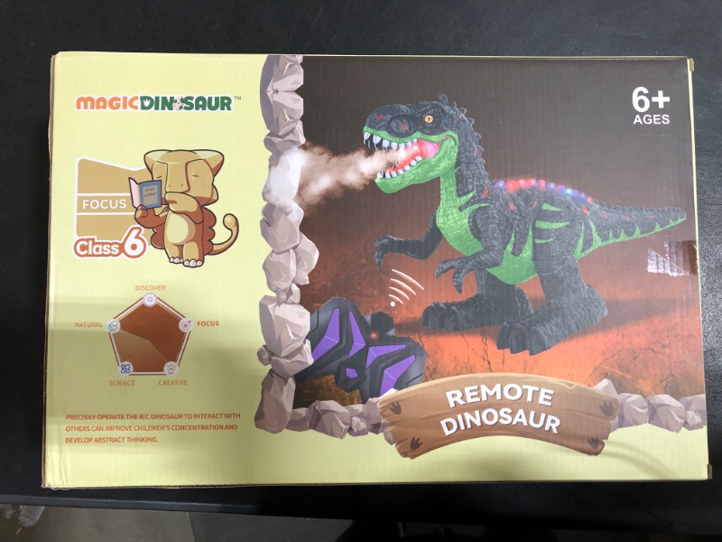 Photo 1 of Remote Control T-rex Dinosaur Toy for Boys 4-7, Realistic Tyrannosaurus with Water Mist, Flashing Light, Roaring, Big Electric T-Rex with Rechargeable Battery for Kids 3-5 Years Old Boys & Girls green & black
